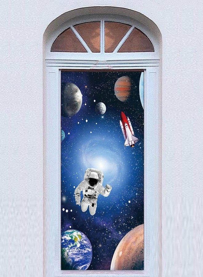 DOTOOMA 35.4 x 72.8 Inches Mystery Universe Planet Galaxy Yard Door Banner Sign Astronaut Rocket Earth Planet Astronomy Aerospace Banner Children Birthday Party Cake Table Decoration Studio Props - Image 4